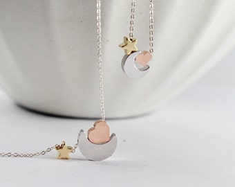 Te amo hasta la luna y más allá. Joyería, joyería de luna, estrella y corazón. Collar madre e hija, hermana mayor y hermana menor. Joyería. Collar a juego.