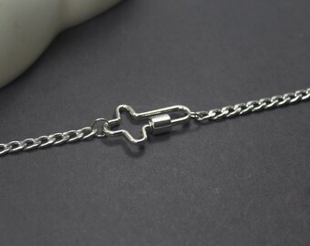 Silver Carabiner Jewelry. Cross Necklace. Silver locker necklace . Stainless Steel Hook Clip. Cross .Ring Holder .Screw lock Pendant.Unisex