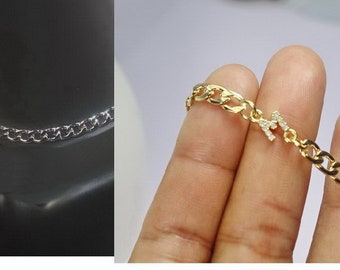 Choker necklace for men,His Initial Jewelry,men choker Jewelry, Gold sparking CZ Letter necklace, simple necklace,Silver chain, gift for him