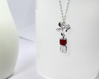 Birthstone Orchid Flower jewelry, Custom 2 birthstones necklace. Mommy of twins.Bridesmaid Gifts, Wedding Jewelry.Girlfriend jewelry, mom