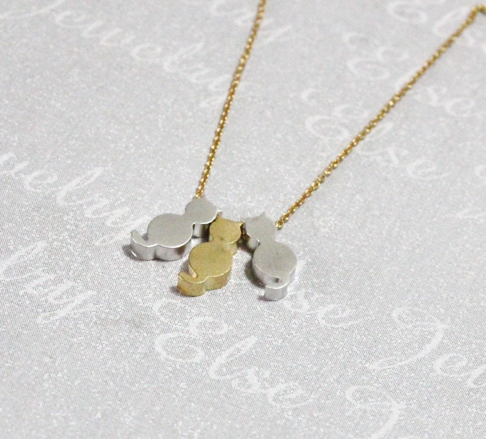 Initial Cats Necklace Gold & Silver Mix Kitty Jewelry - Etsy