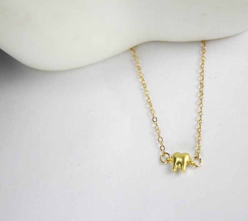 Mini Gold Tooth Necklace Silver Tooth Jewelry,Baby Teeth, Dental Jewelry Tiny Gold Tooth ,tooth fairy ,Dentist Necklace,Dental Assistant image 3