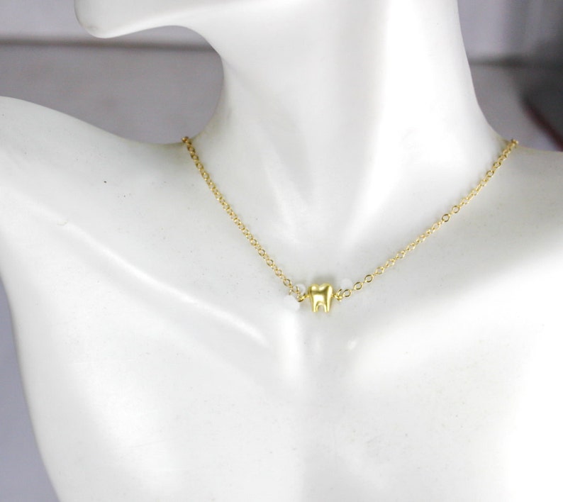Mini Gold Tooth Necklace Silver Tooth Jewelry,Baby Teeth, Dental Jewelry Tiny Gold Tooth ,tooth fairy ,Dentist Necklace,Dental Assistant image 2