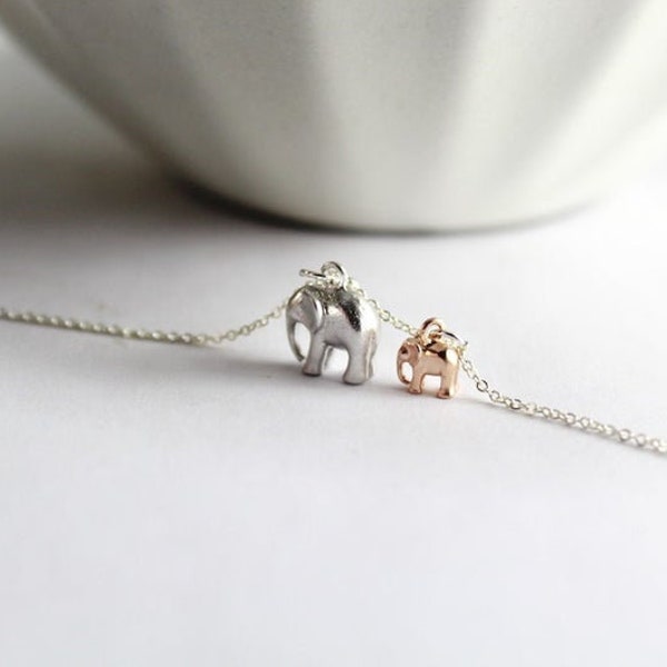 Elephant jewelry, Rose gold babe elephant  Elephant Charm Jewelry, New mom gift. Elephant , Lucky mom babe elephant .Animal  personalized