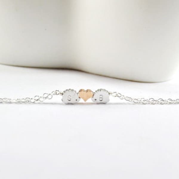 Bracciale doppio riccio, braccialetto riccio personalizzato, braccialetto con 2 iniziali, regalo per coppia, gioielli riccio