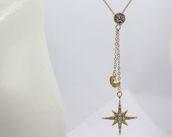 Galaxy necklace,Dainty Celestial Jewelry  Diamond Sun moon star Jewelry. CZ North star Wedding bridal necklace Best friend necklace gift.,