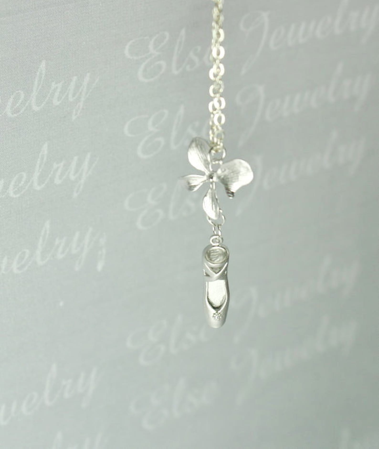 silver ballet orchid necklace - ballet slipper , pointe shoe,ballet dancer necklace,party collection ,holiday gift.ballerina dan