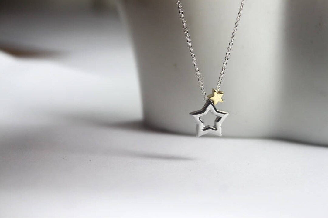 Star Necklace,2 Stars Necklace,cut Out Star Necklace,mother Son Gift