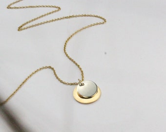 Two Disc Necklace,Sun and Moon Necklace. Gold Filled,Strerling Silver Disc Charm.- Everyday Jewelry,Silver moon neacklace.Gold moon jewelry.