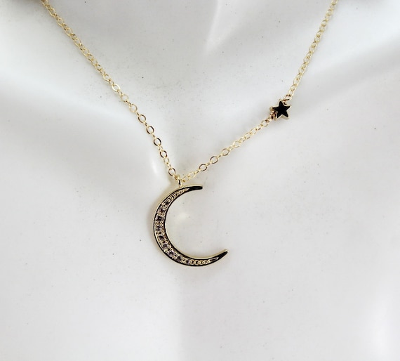 Gold Crescent Moon and Star Necklace, Star and Moon Jewelry, Add