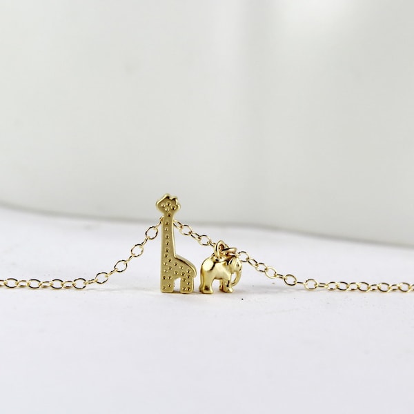 Gold Babe Elefant Giraffe Halskette, Babe Elefant Giraffe Schmuck, Big Sis. Lii Sis ,Neice,Tochter Schmuck. Geschenk für Pärchen.Gold Elefant.