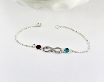 Two Birthstone Infinity Bracelet -  Infinity Bracelet -stackable bracelet, Infinity Birthstone Bracelet - Anniversary Gift - Gift for Her
