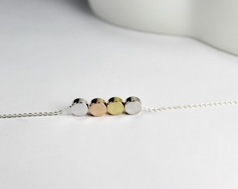 Simple necklace.Circle Bead necklace,THREE color ,4 Dot ,three mix metal,3 tone  jewelry.Four best friends , 4 daughters . 4 sisters dainty,