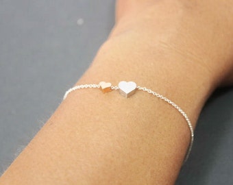 Two Heart Bracelet -Rose Gold  Heart Bracelet,Heart Jewelry.Gift for New Mommy,Mother Daughter Bracelet,two hearts bracelet,Love bracelet.
