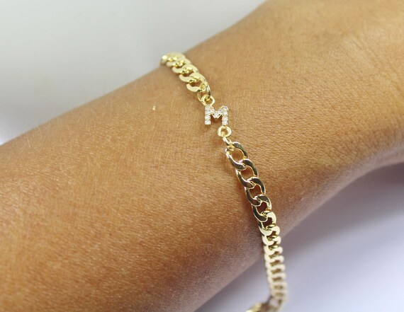 Buy Men Personalized Initial Bracelet CZ Gold Letter Bracelet