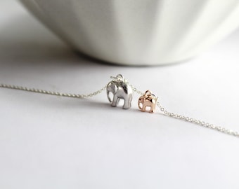 New Mom Necklace. Elephant jewelry. Elephant necklace, Two tone Elephant Necklace.New mother Necklace ,Gift for New Mommy.Mom,Mother Babe.