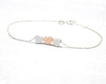 Three Heart Bracelet.3 Initial Heart Bracelet, Three SIsters Bracelet. 3 Best Friends, Mom Of Twin. Mother Of 2 Son ,Two Daughter Gift.Etsy