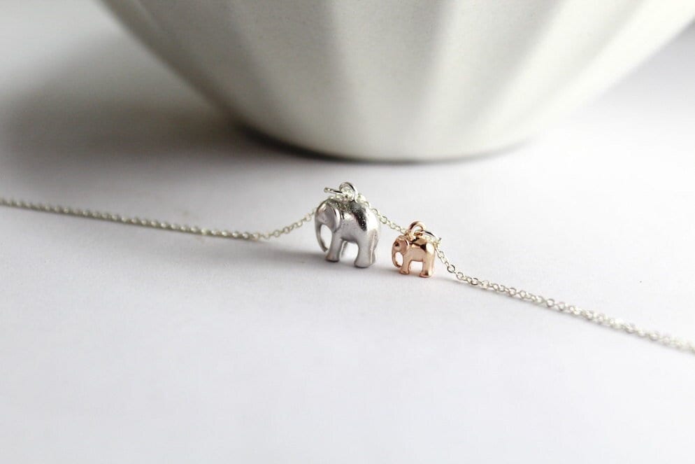 New Mom Necklace. Elephant jewelry. Elephant necklace, Two tone Elephant Necklace.New mother Necklace ,Gift for New Mommy.Mom,Mother Babe.