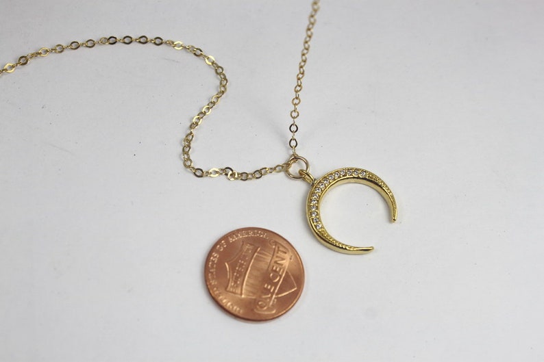 Gold CZ Horn necklace Upside Down Moon Necklace,Crescent Moon Jewelry Double Horn Layered Necklace,Sparkling horn necklace,Tusk Necklace