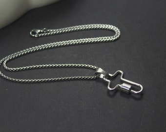 Fashion jewelry.Silver Carabiner Jewelry Masculine cross necklace.Christian necklace.Ring Holder for Him.Mens crucifix necklace Engagement