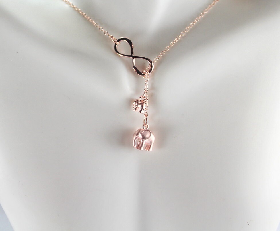 Infinite U 925 Sterling Silver Elephant & Infinity Symbol Jewelry Set - Rose Gold Plated