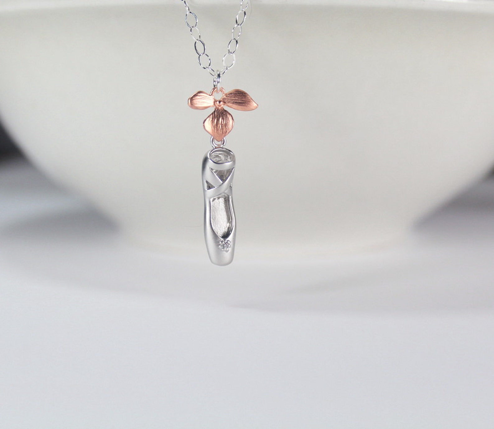 ballet necklace ,rose flower necklace- dance slipper, dancer, nutcracker gifts , keepsake, ballerina, shoe charm,for niece, for