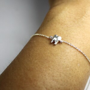 May include: A silver chain bracelet with a small silver tooth charm.