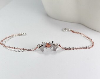 Double Color Chain Dog bracelet, Pet  Heart BRACELET.Initial Puppy Bracelet -Two dogs bracelet. 2 color chain Mix bracelet, pet jewelry