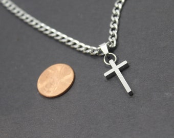 Men Stainless necklace. Cross Men jewelry. gift for him.. Simple Cross Necklace. Christian Faith gift .Baptism jewelry godson cross gift