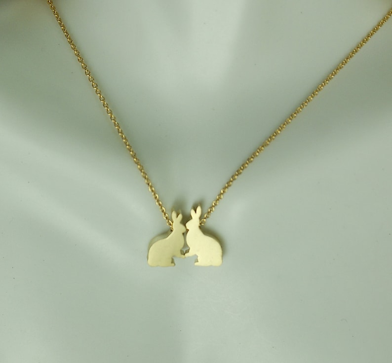 Gold Rabbits Bunnies Necklace Kissing Rabbits Jewelry Two - Etsy