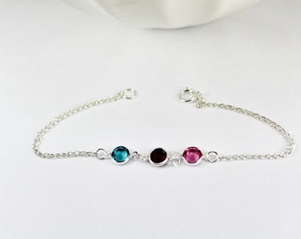 Three Birthstone bracelet, 3 Sisters bracelet .Three birthstones, Swarovski birthstone three sisters Jewelry., Three Best friends Jewelry,