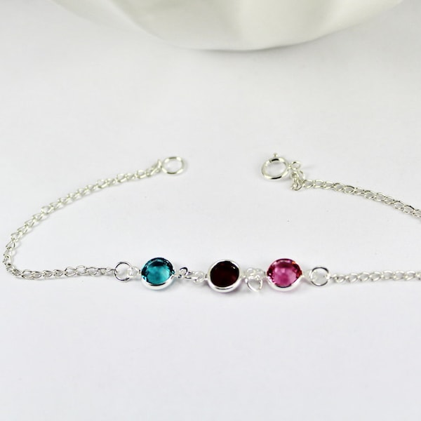 Three Birthstone bracelet, 3 Sisters bracelet .Three birthstones, Swarovski birthstone three sisters Jewelry., Three Best friends Jewelry,