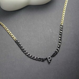 Collar De Hombre Personalizado, Regalo de Joyería Simple. Collar inicial negro.2 tono, Monogram Jewelry, Custom Women Jewelry. Hija Hijo regalo.