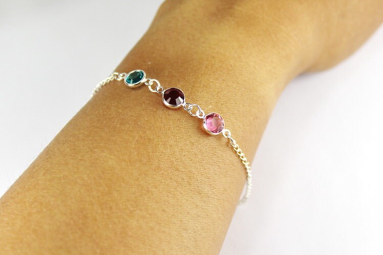 Three Birthstone Bracelet 3 Sisters Bracelet .three Birthstones