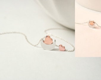 Te amo a la luna y la espalda ,Luna y corazón collar o pulsera, mamá niños joyería, mamá niños, corazón de oro rosa, madre hija Set