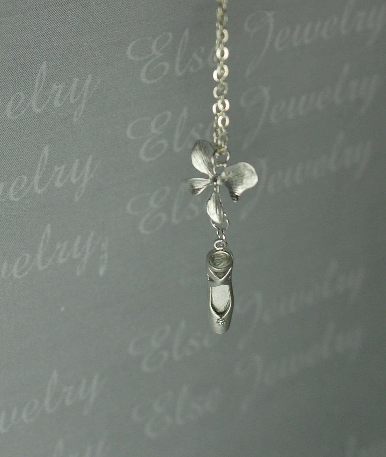 silver ballet orchid necklace - ballet slipper , pointe shoe,ballet dancer necklace,party collection ,holiday gift.ballerina dan