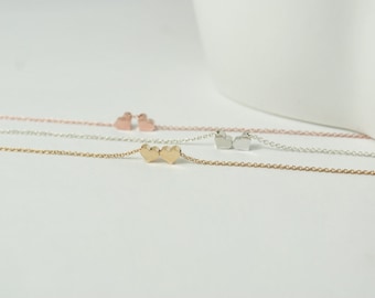 Mini Heart Necklace.Two Small Hearts Necklace- Two Tiny Hearts Necklace, Sweet, Dainty ,Simple, Modern,Minimalist Necklace Couple Love Gift.
