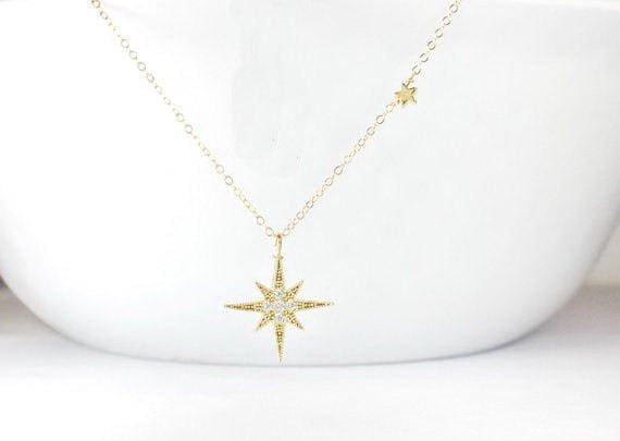 CZ North Star Necklace Gold North Star Jewelry north Star