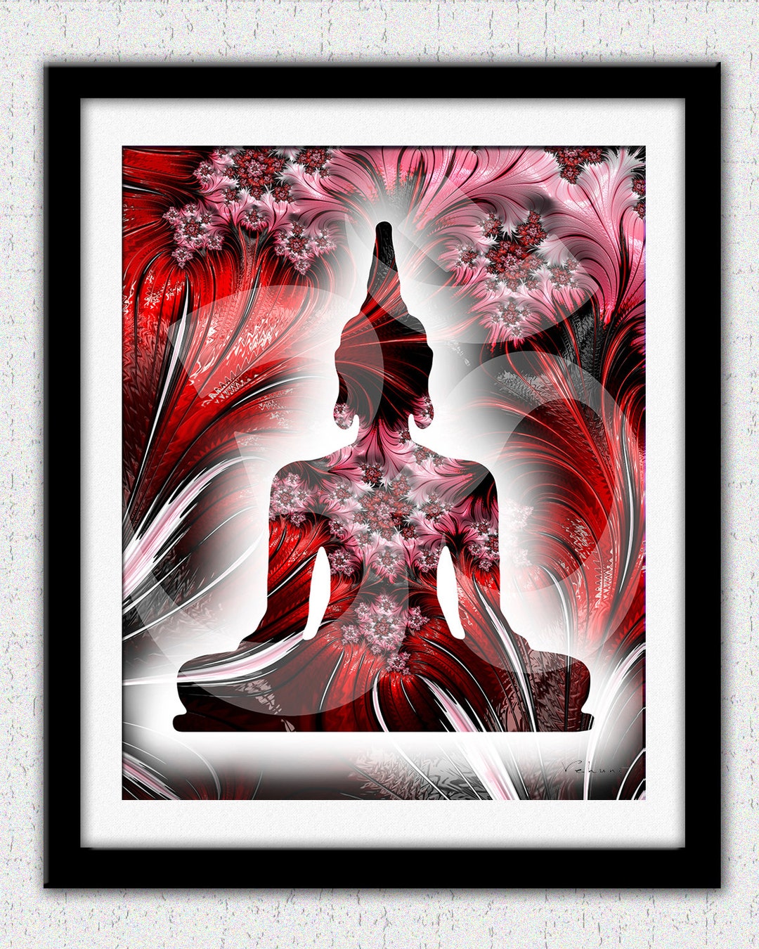 Buddha Print Red Buddha Wall Art Red Black Fractal Art Red Etsy