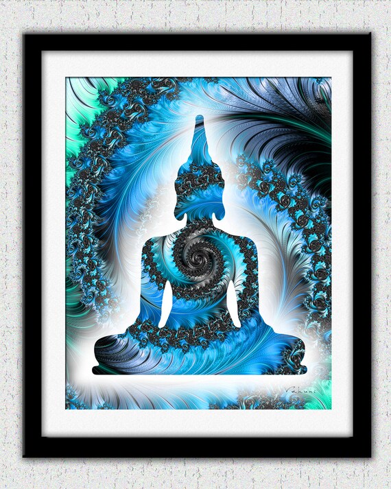 Teal Buddha Print Blue Wall Art Teal Blue Buddha Wall Art