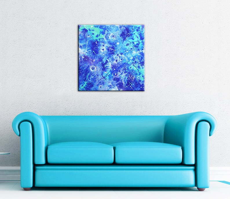 Original Blue Abstract Painting on Canvas, 24x24, Aqua, Blue Wall Art