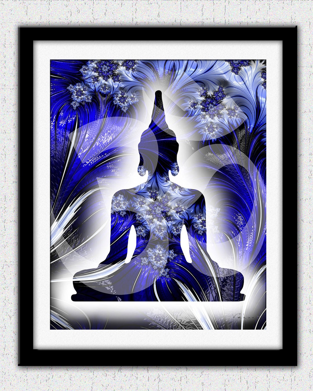 Buddha Print, Blue Buddha Wall Art, Royal Blue Fractal Art, Buddha