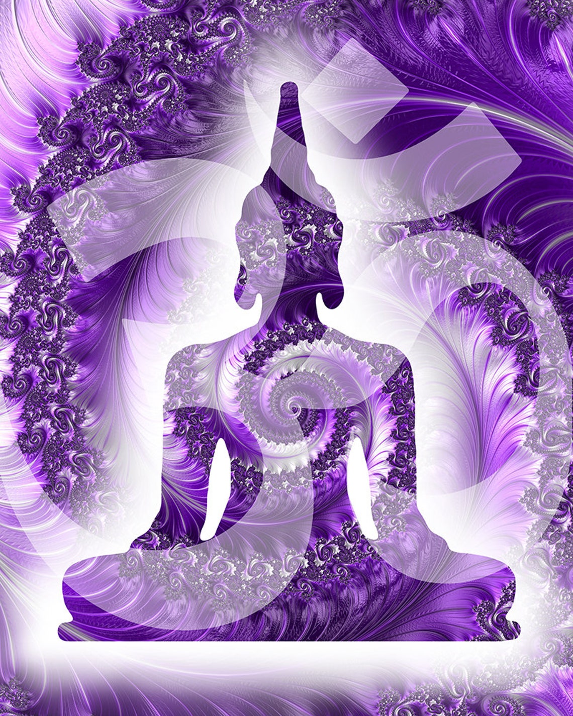 Buddha Print on Metal Purple Buddha Art Purple Fractal Wall Etsy