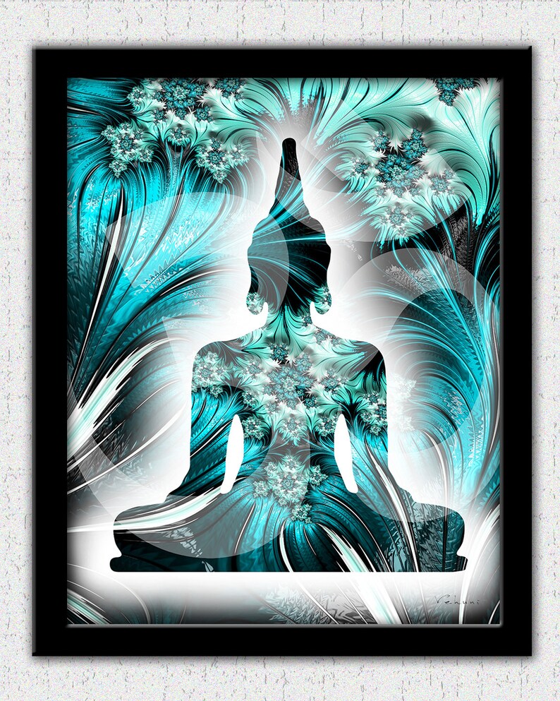 Teal Buddha Print Teal Blue Buddha Wall Art Teal Blue Etsy