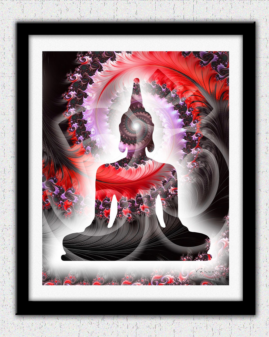 Buddha Print, Red Buddha Wall Art, Red Black Fractal Art, Red Black Buddha, Buddha Silhouette