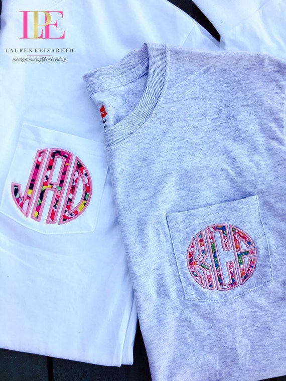 Items similar to Lilly Pulitzer Inspired Monogrammed Pocket T-Shirt ...