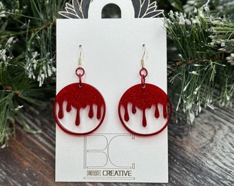 Red Blood Drip Acrylic Circle Earrings - Edgy Statement Jewelry