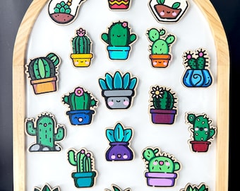 Kawaii Succulent Wood Magnets – Hand-Painted Cute Plant Decor