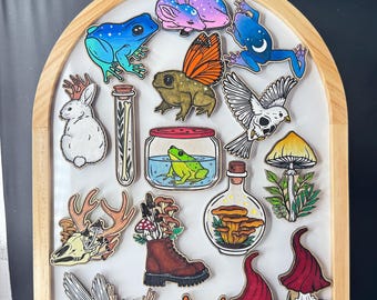 Hand-Painted Goblincore Wood Magnets • Cottagecore Frog, Mushroom, Snail, Moth & Forest Creatures • Large Fridge Magnets • Fantasy Nature