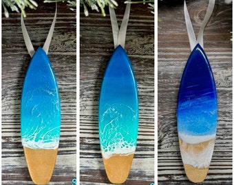 Resin Ocean Surfboard Christmas Ornament - Coastal Holiday Décor / Surf / Beach Wave Ornament / Surfer Gifts / Ocean Gifts